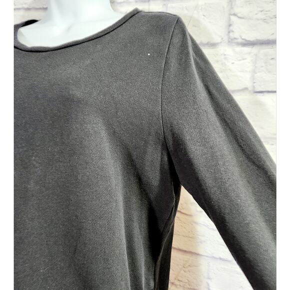 Loft Black Red Plaid Ruffled Hem Top M Faux Button Side Details Round Neck - Picture 2 of 6